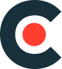 Blue letter C with a red circle in the center.